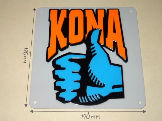 KONA Bikes, Kona Thumb Cycling Acrylic sign, Grey, Black, Blue & Orange: 190mm