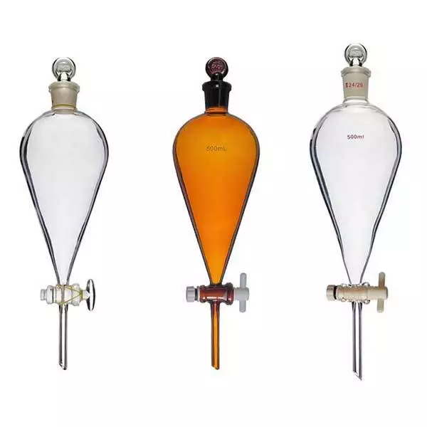 60ml-1000ml Transparent Amber Glass Separatory Funnel w/ PTFE Glass Stopcock GB
