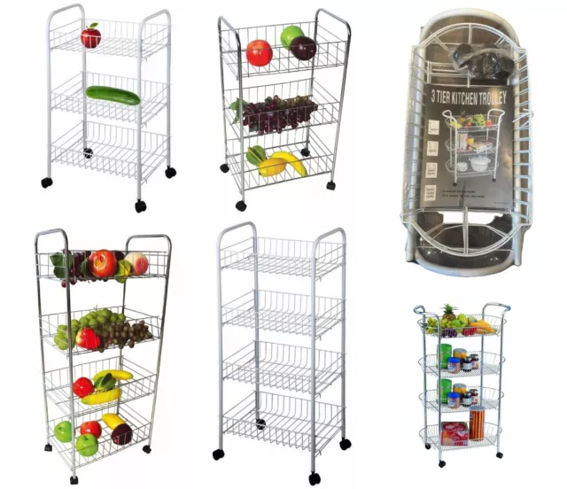 3/4-stufig Küchenregal Trolley auf Roll Wagen Gemüseregal Obstkorb Aufbewahrung
