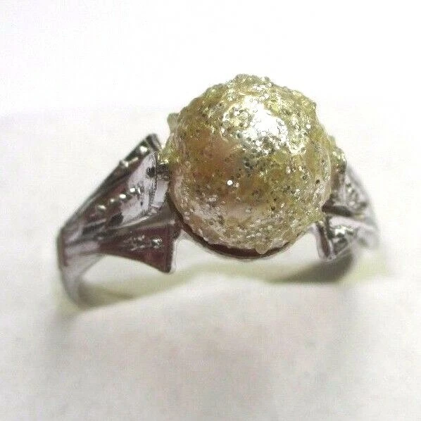 Bague Rétro Vintage En Argent Poinçonné Avec Perle Et Paillettes Dorées - Taille 57
