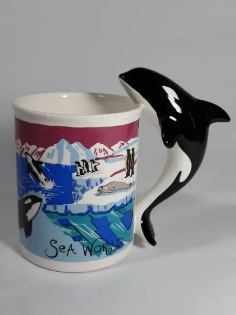 Vintage Sea World SHAMU Mug Cup Park Gift Souvenir 10oz Orca Whale Handle Arctic