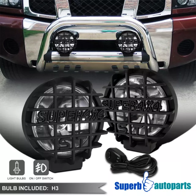 Fits 4x4 6" Round Super Duty Work Fog Light SUV Bulbs+Wiring+Switch Black