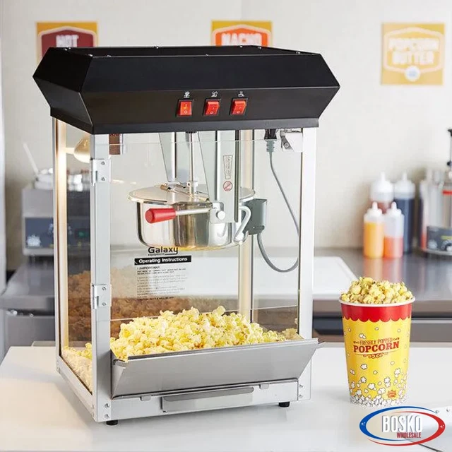 Get Your Snack On with the Galaxy 8 oz. Black Popcorn Machine / Popper - 120V