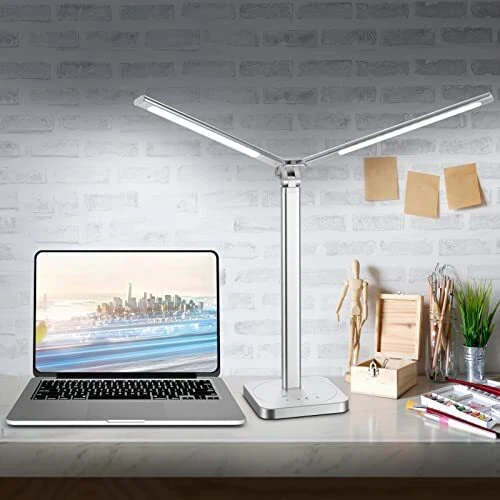 Mostorlit Double Head Led Desk Lamp Eye Caring Double Swing Arm Table Lamps U...
