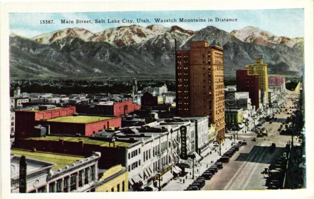 Vintage Postcard- MAIN STREET, WASATCH MOUNTAINS, SALT LAKE CITY, UT.