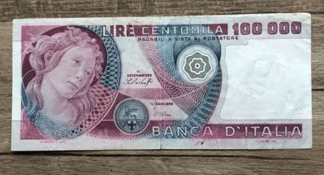 100000 lire primavera Botticelli  decr 20/06/1978 banconota repubblica italiana