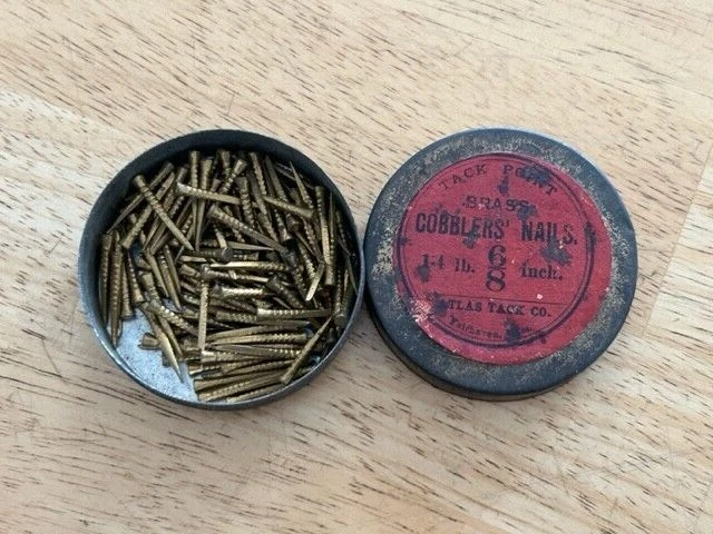 Vintage Square Brass Cobbler Nails Shoe Tin 6/8"