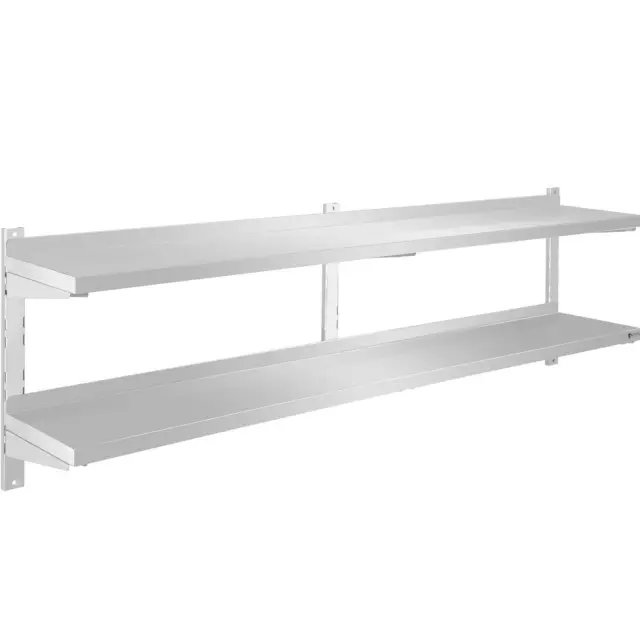 Etagere Murale Double En Inox  2 Niveaux Plateaux  180 X 30 Cm  Avec Fixations