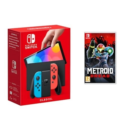 NINTENDO SWITCH GAME Console OLED Model 64GB + Metroid Dread (NeonBlue