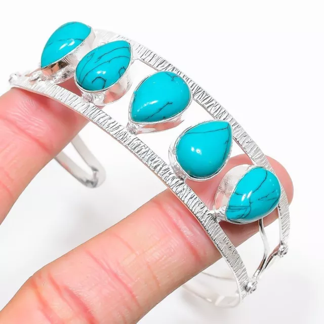 Turquoise Gemstone 925 Sterling Silver Jewelry Cuff Bracelet Size 7-8"