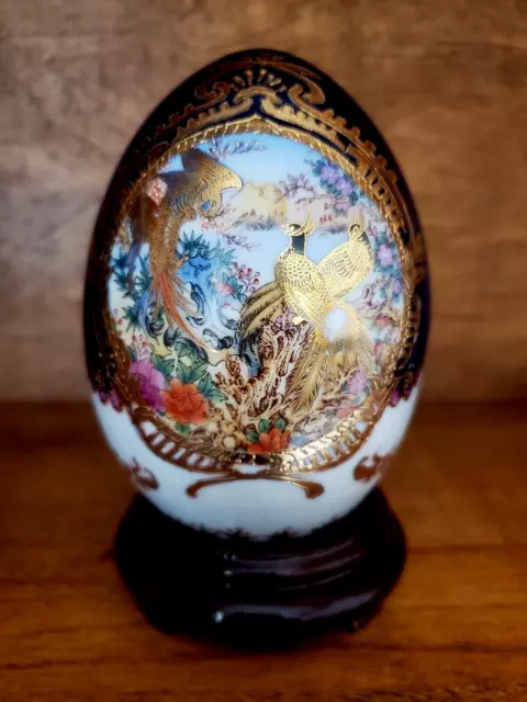 Porcelain Egg LIMOGES Vintage Asian Gilded with Stand *VETERAN OWNED*