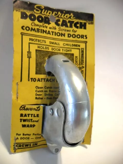 Vintage NOS Superior Zinc Plated Steel Screen Door Catch Holder Mid Century