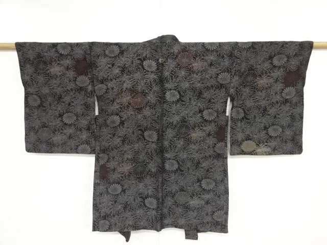 35920# Japanese Kimono / Antique Haori / Urushi / Woven Kiku