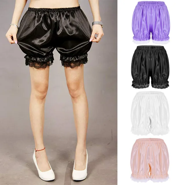 Womens Sissy Frilly Shiny Lace Hem Pumpkin Bloomers Security Shorts Underwear US