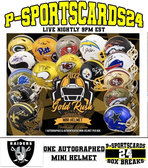 LAS VEGAS RAIDERS 2022 Gold Rush Auto Football Mini Helmet Box Live