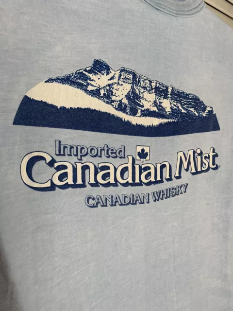 Canadian Mist T-Shirt Medium K-Studio Blue Single Stitch SS 2S Vintage Imperfect