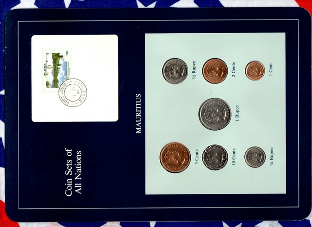 Coin Sets of All Nations Mauritius 1, 1/2, 1/4 Rupee, 10, 5, 2, 1 cents 1978 UNC