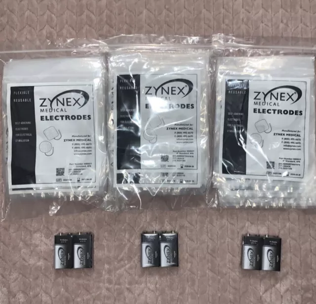 Zynex Medical Electrodes NEW 30 Packs of 4 Plus 6 9V Batteries