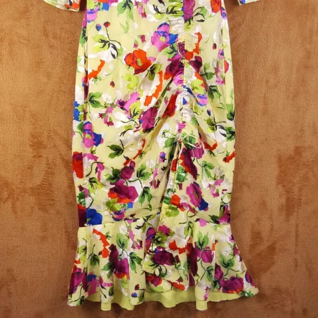 SALONI Womens Dress Size 2 Yellow Floral Midi Ruffle Ruched OLIVIA POPPY $650 3