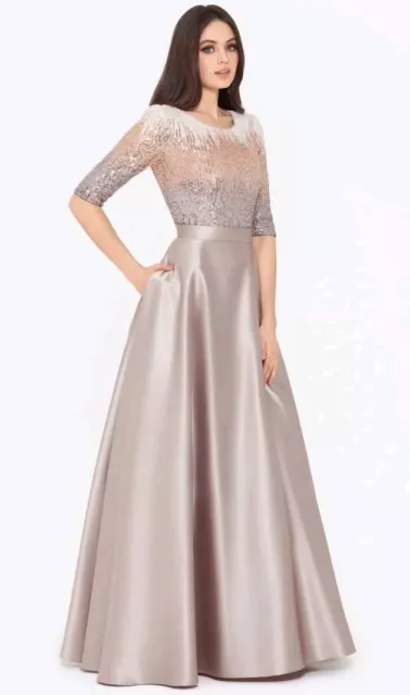 $330 BETSY & ADAM Sz 16 Embellished Satin Gown Wedding Guest Formal Dress