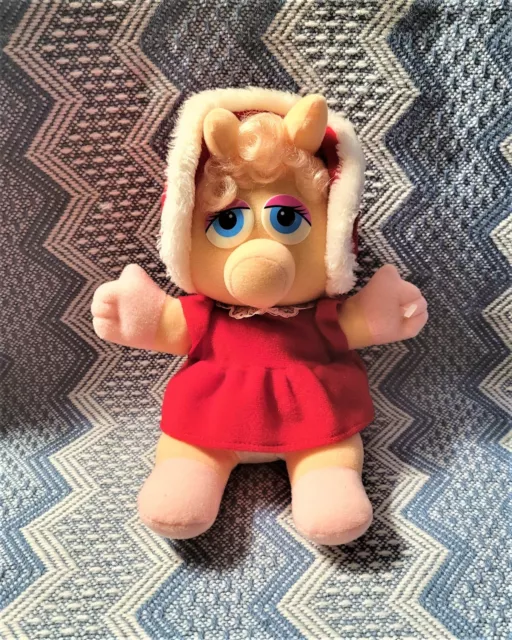 Vintage 1987 Jim Hensons Muppets Baby Miss Piggy Red Santa Christmas Dress Plush