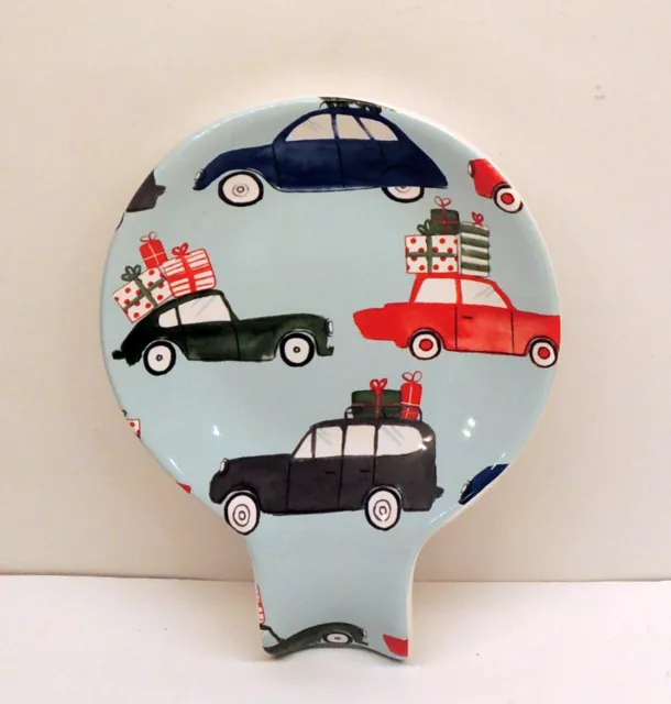 Crate & Barrel Christmas Spoon Rest Ceramic Cars Presents EUC