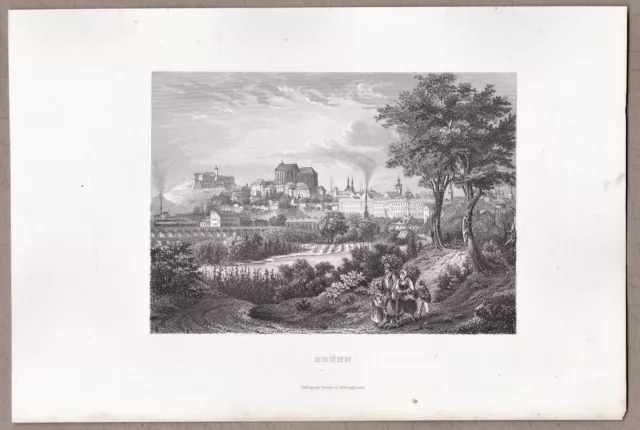 Brno, Brünn, Tschechien - Gesamtansicht - Stich, Stahlstich 1863 / RAR