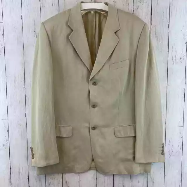 Tasso Elba Macy's Beige Silk & Linen Three-Button Sport Coat Blazer Size Large