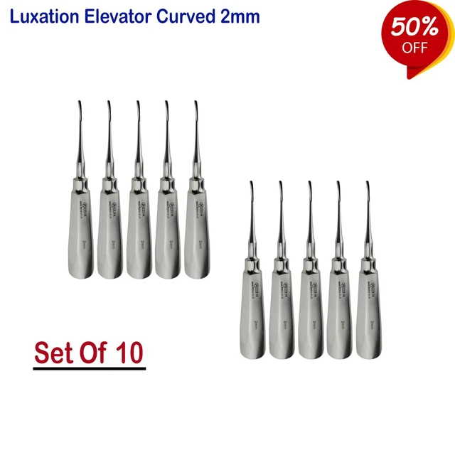 DENTAL LAB SURGICAL Tooth Loosening Root Luxation Elevators Curved 2mm