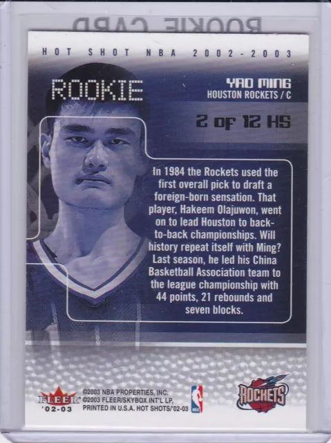 YAO MING ROOKIE KARTE 2002/03 Fleer Hot Shots RC Houston Rockets ...