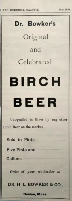 1896 Dr. Bowkers Birch Beer Boston Vintage Print Ad