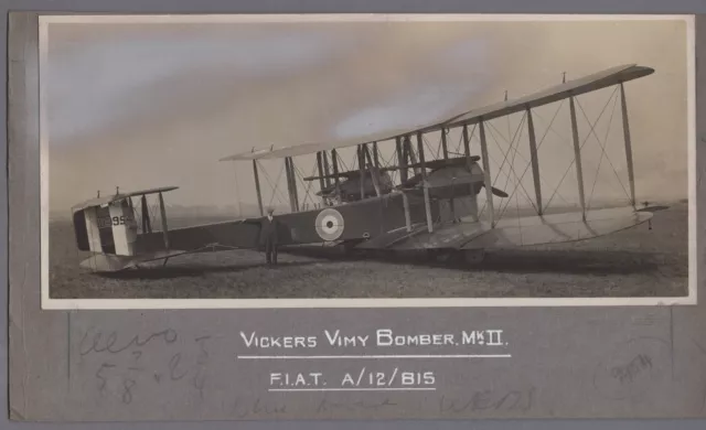 Vickers Vimy Bomber Fiat A/12/Bis Engines Vintage Photo Raf Royal Air Force 2