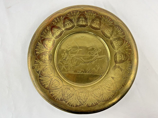 Vtg Izis Shop Handmade Egypt Brass Metal Art Wall Plate Chariot Horse Archer 11"