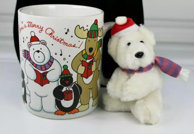 Vintage Christmas Cheer Mug With Polar Bear Ornament 1987 Avon Gift Collection