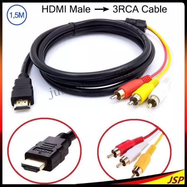 HDMI zu 3RCA Scart Adapter Kabel Audio Video TV Chinch Stecker Cable 1,5m NEU