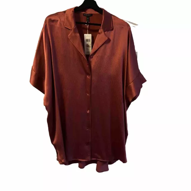 eileen fisher l Xl Hammered Silk Tunic Shirt Classic Collar Chutney Short Sleeve