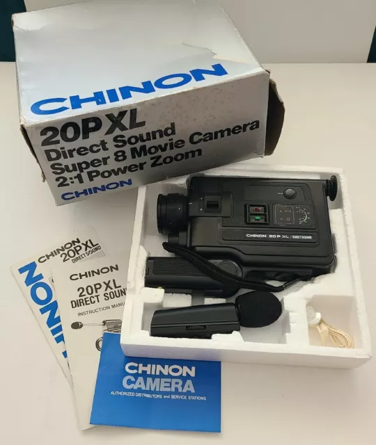 Chinon 20PXL Direct Sound Super 8mm Movie Camera 2:1 Power Zoom Lens &Microphone