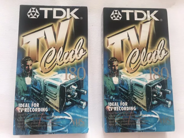 2 x TDK TV Club 180 Mins Blank VHS Video Tapes New Old Stock Still Sealed PAL UK