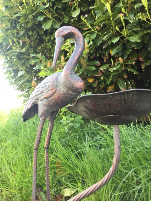 Cast Iron Crane Bird Feeder Garden Home Ornament Statue Bronze Effect 2