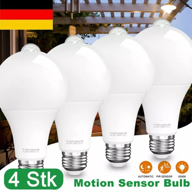 1/4x E27 LED Glühbirne Birne mit Bewegungssensor Bewegungsmelder PIR Licht Lampe