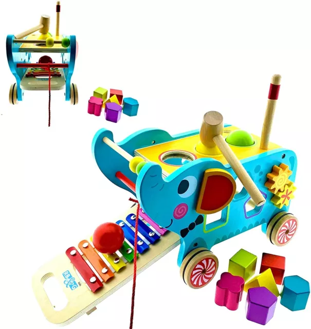 RB&G Activity Elephant 3 in 1 Lernspielzeug / zum Nachziehen / aus Holzspielzeug