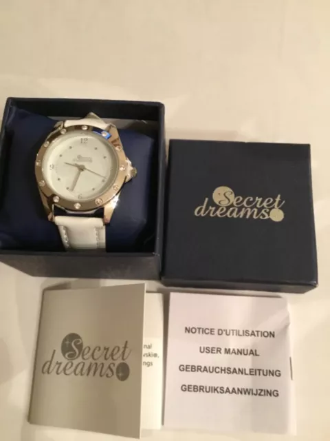 BNIB SECRET DREAMS Ladies Watch Swarovski Crystal Case White