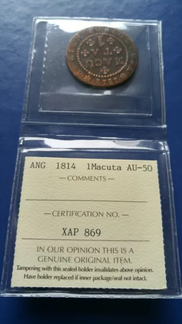 1814 Portuguese ANGOLA 1 Macuta Copper Coin João Prince Regent ICCS AU-50