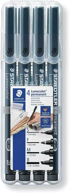 Staedtler 31-9WP4GS Lumocolor Permanent Pens Markers, Assorted Tips - Pack of 4