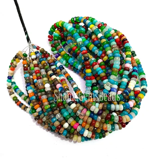 Multi Disco Ethiopian Opal Smooth Rondelle Shape Beads Loose Gemstone Beads...