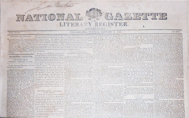 1838 -Samuel Morse Telegraph Invented/Slavery- Vintage Philadelphia Newspaper