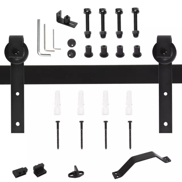 Top Mount Roller Bifold Sliding Barn Door Hardware Kit Black Flat Track Modern
