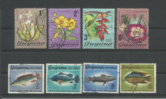 Guyana South America Lot 8 Stamps Flowers & Fish Used