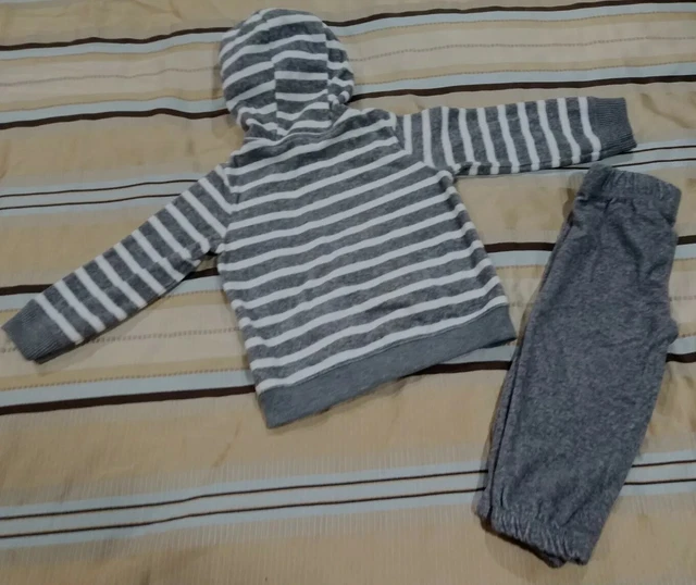 Baby Boy's Carters Gray White Green Dinosaur 2pc Hoodie Pants Set Size 24 Months 2