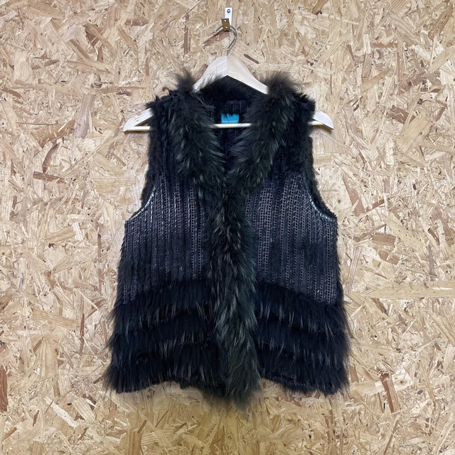 SOHO FURRIER RABBIT Racoon Fur Gilet Size Large Brown Real Fur